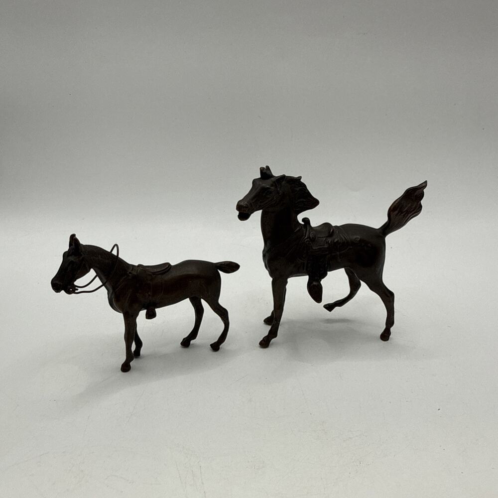 Vintage JB Miniature Metal Horse Figurines Pair Equestrian Figures 3” *